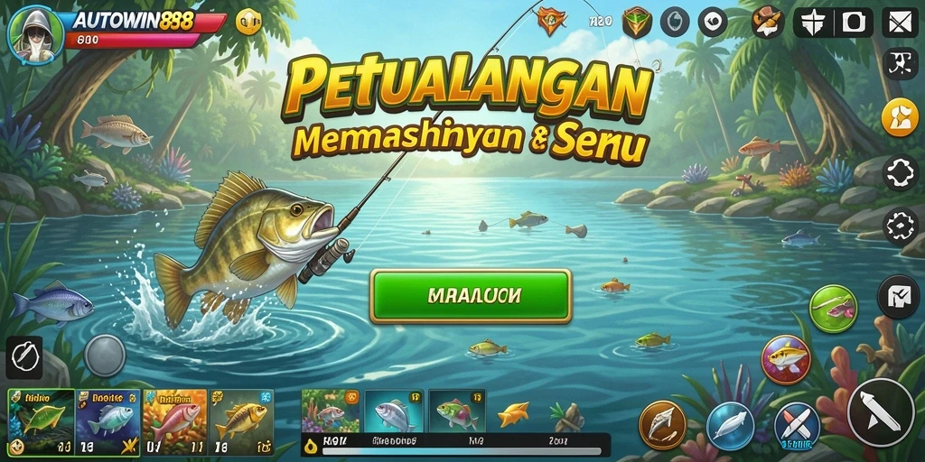 Tampilan gameplay <strong>AUTOWIN88</strong> menampilkan petualangan memancing yang seru dan menantang.