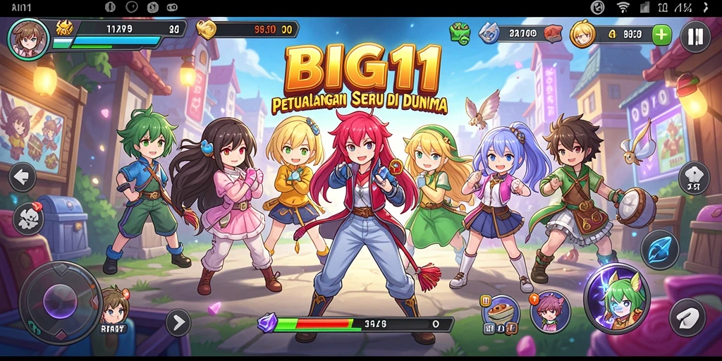 Tampilan menarik dari gameplay BIG11 yang penuh warna dan karakter anime.