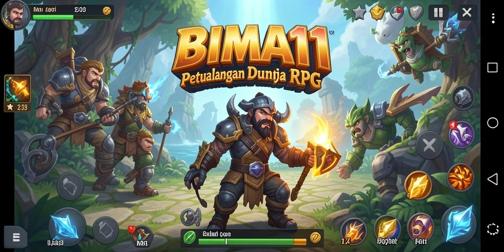 Tangkapan layar BIMA11 menampilkan aksi seru dalam pertarungan epik RPG.
