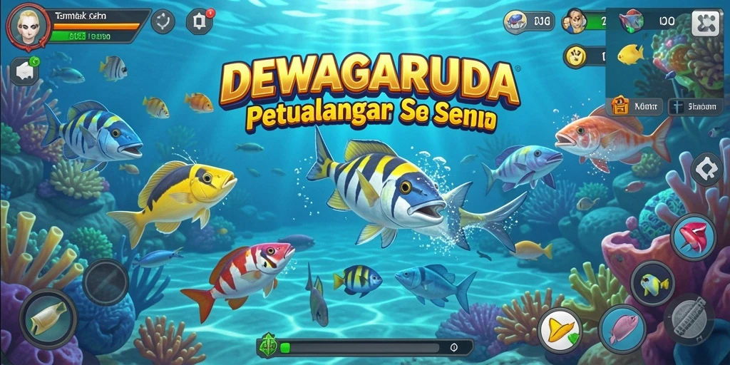 Tampilan gameplay seru dalam DEWAGARUDA saat menembak ikan.