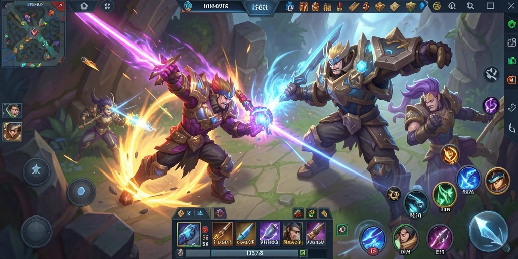 Tangkapan layar gameplay menampilkan aksi seru di arena MOBA.