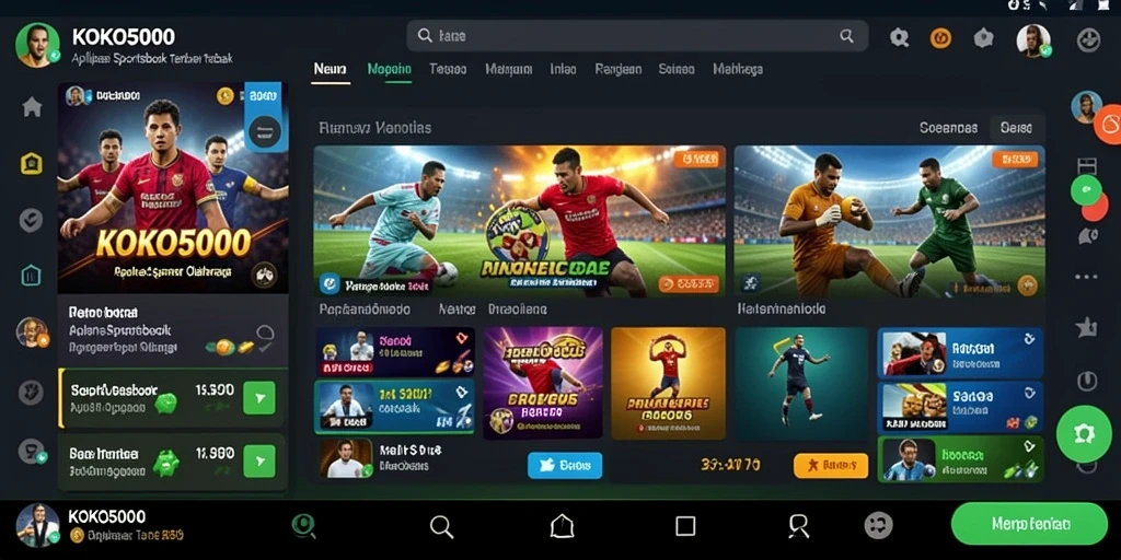 Screenshot gameplay KOKO5000 menampilkan berbagai opsi taruhan olahraga.
