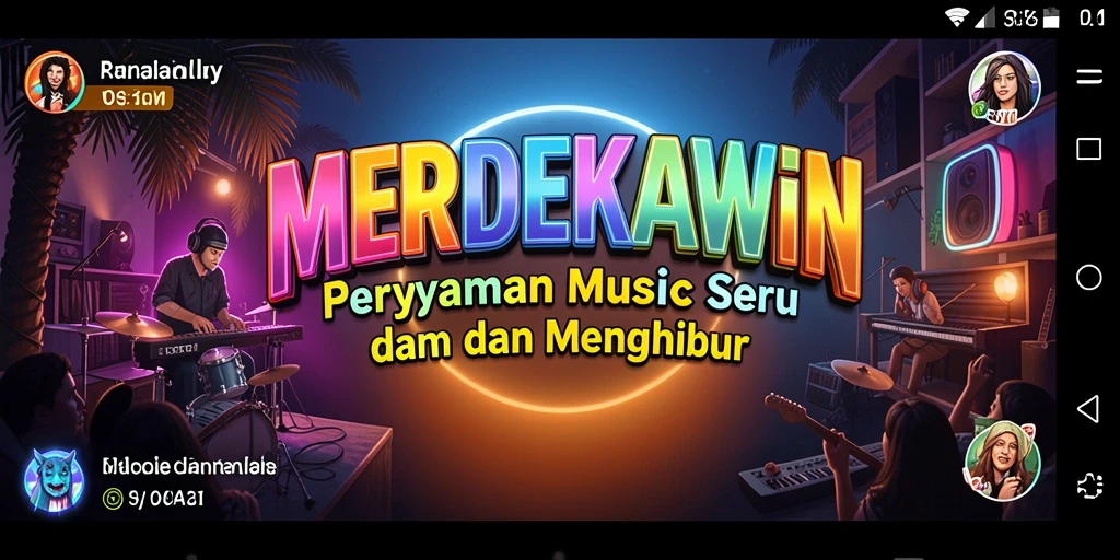 Screenshot gameplay <strong>MERDEKAWIN</strong> yang menunjukkan keseruan bermain musik.